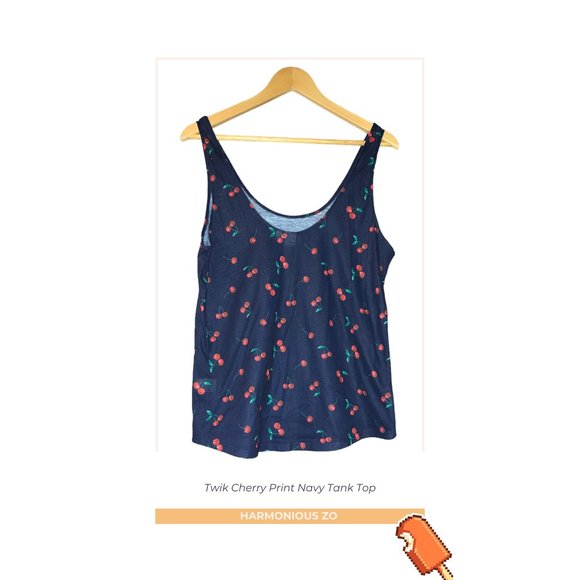 Twik Cherry Print Navy Tank Top - Picture 2 of 2